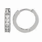 Sterling Silver Channel Set 3x10mm CZ Hoop Earrings